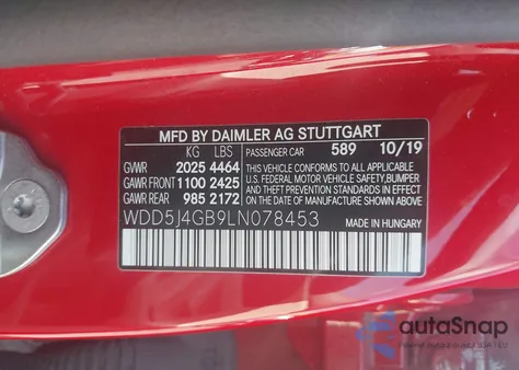 2020 Mercedes-Benz Cla 250 из США, поврежденный, VIN WDD5J4GB9LN078453